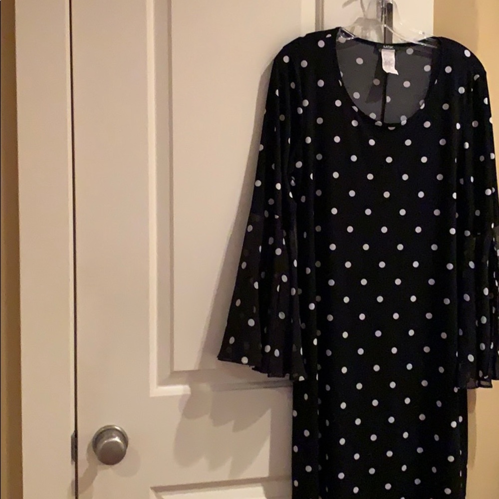 MSK Bell Sleeve B & W Polka Dot Dress Size L
